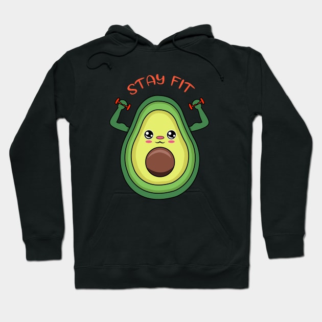 Stay Fit, cute avocado lifting weights Hoodie by JS ARTE